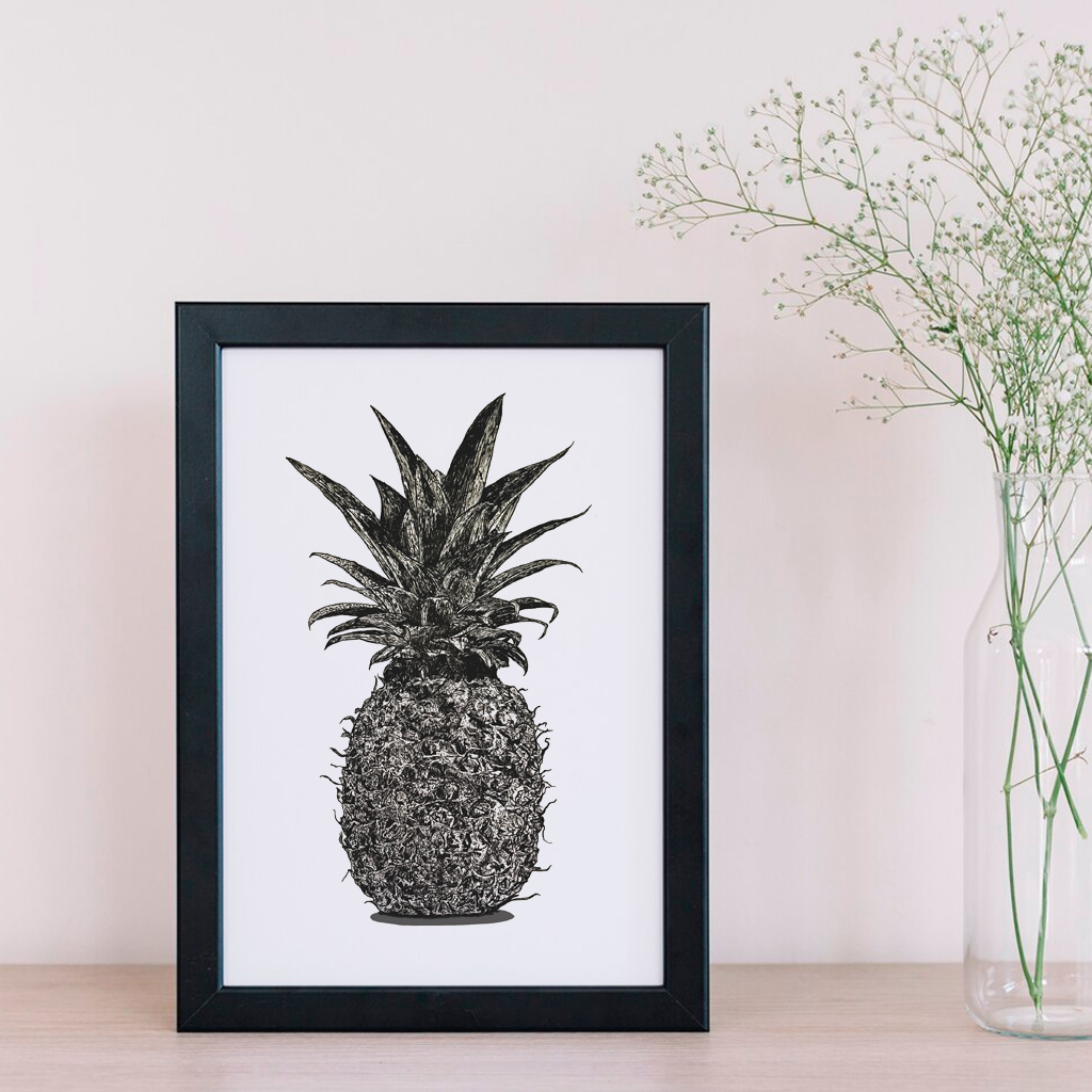 Black and White Pineapple Art Print