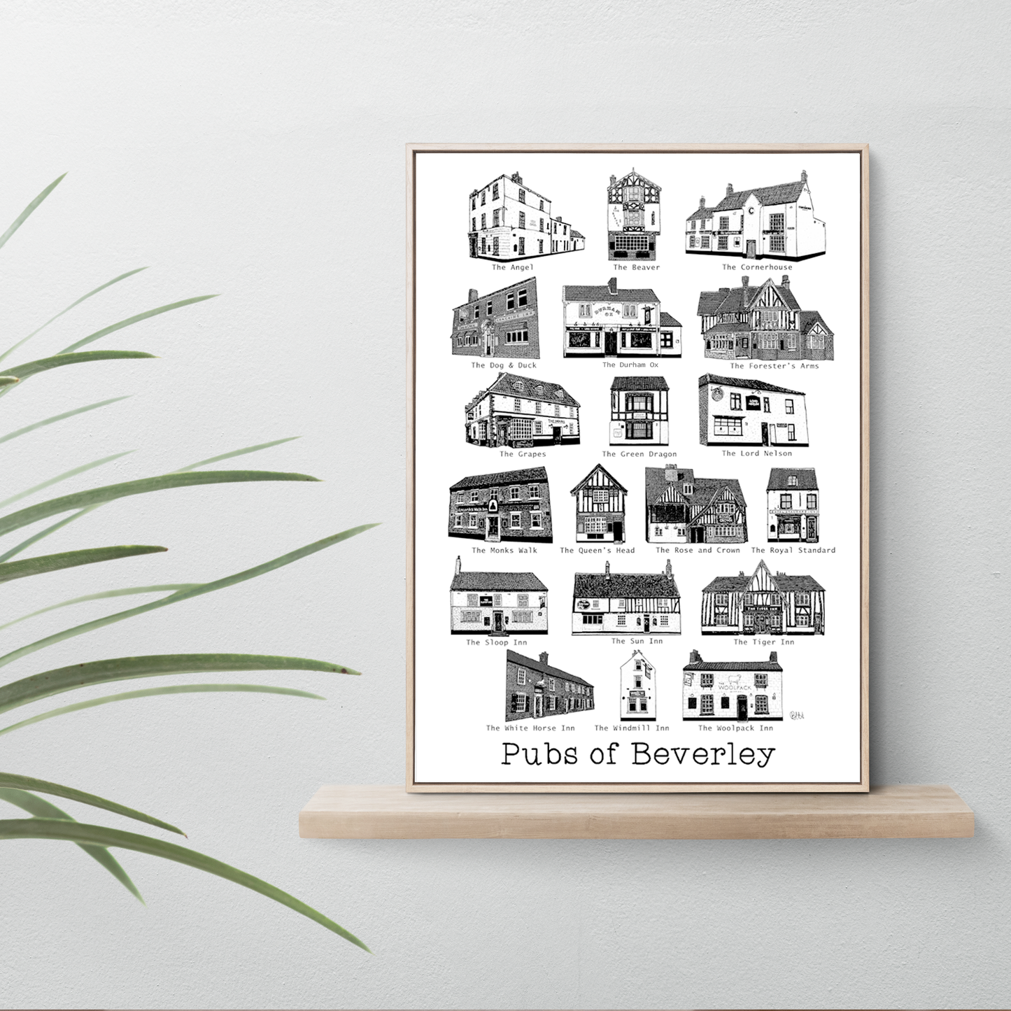 Pubs of Beverley Print (Black and White)