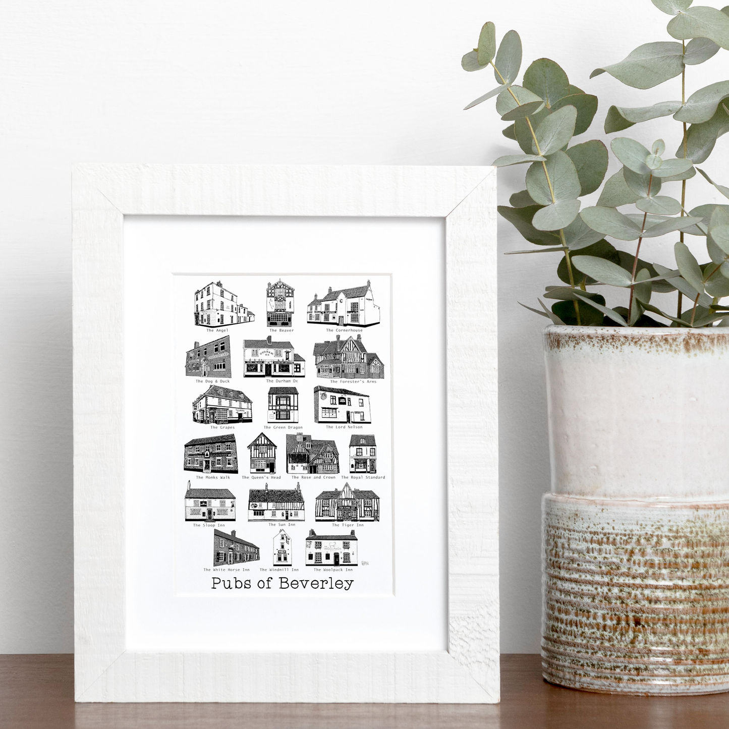 Pubs of Beverley Print (Black and White)