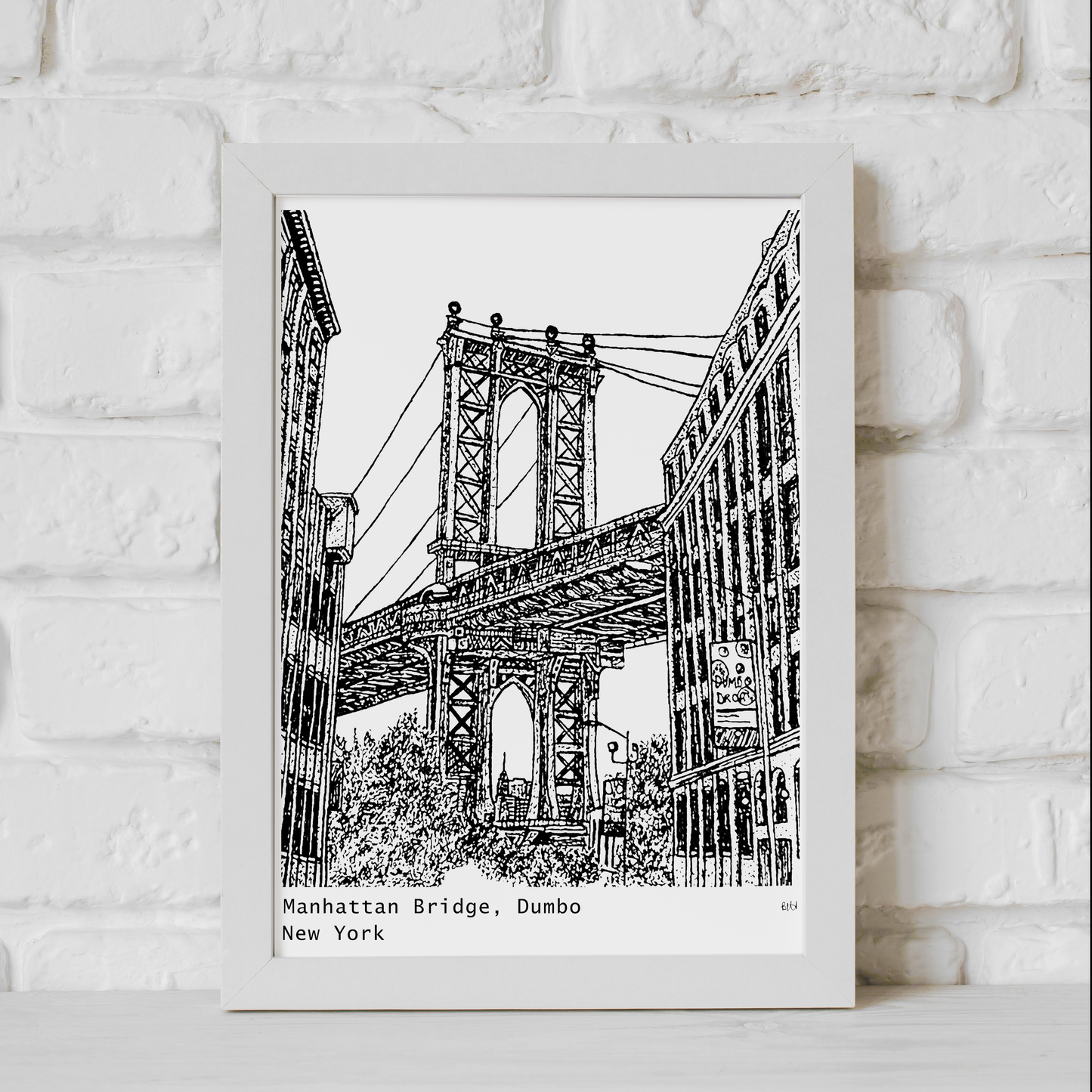 Manhattan Bridge, Dumbo, New York Black and White Art Print