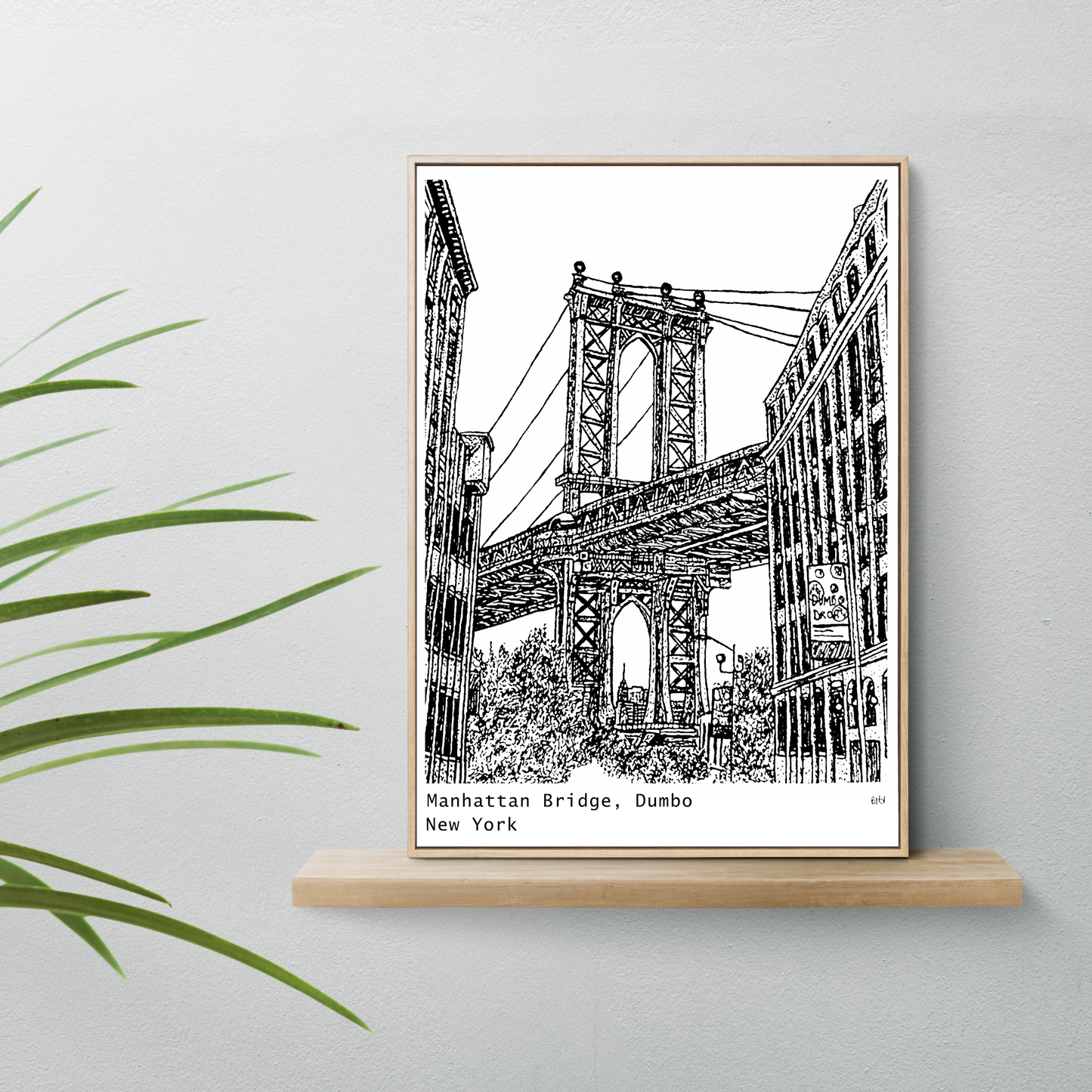 Manhattan Bridge, Dumbo, New York Black and White Art Print