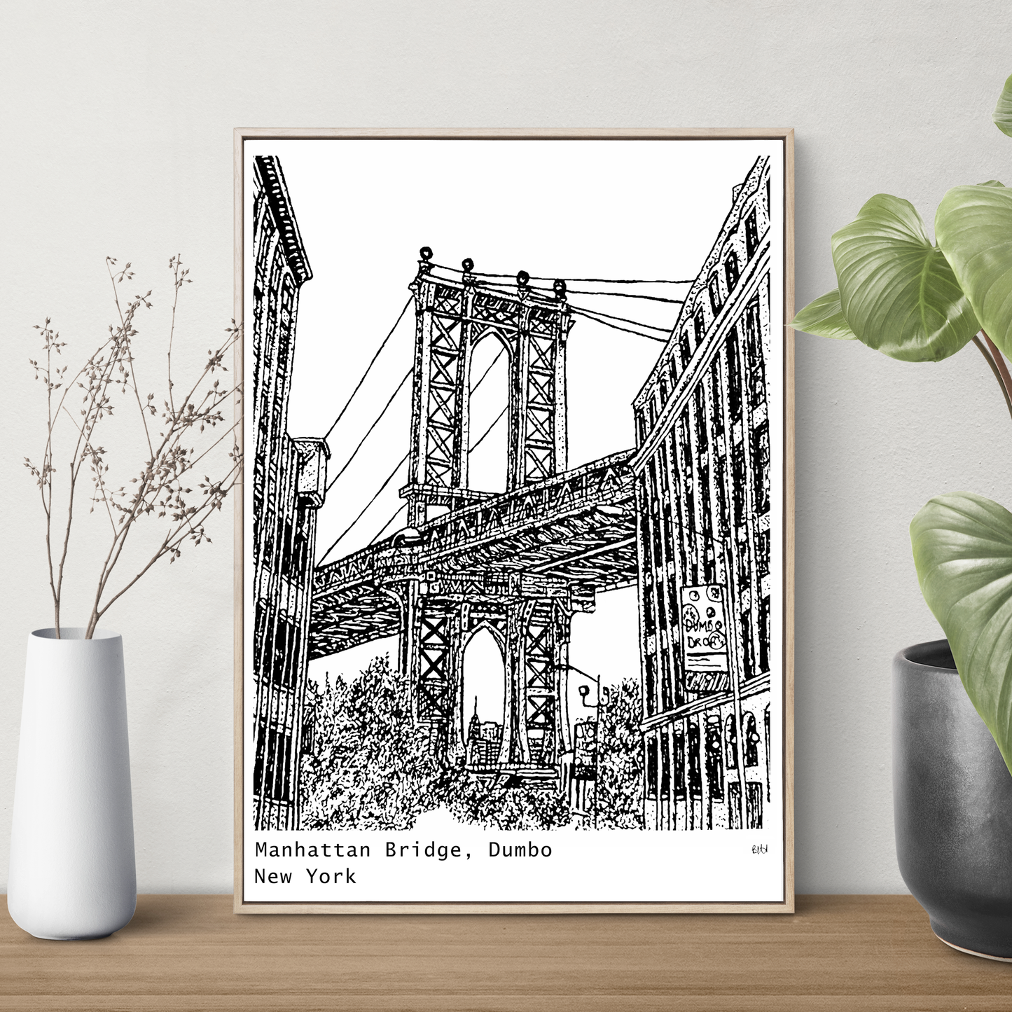 Manhattan Bridge, Dumbo, New York Black and White Art Print
