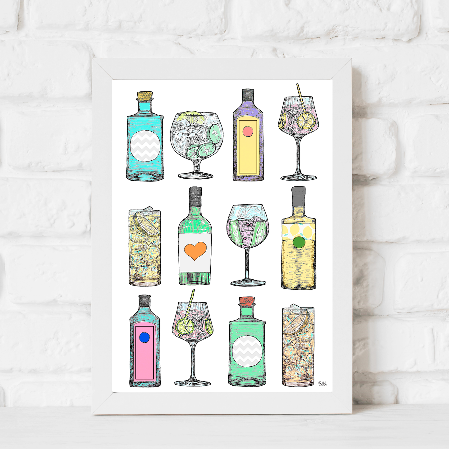 Gin Bottles Art Print