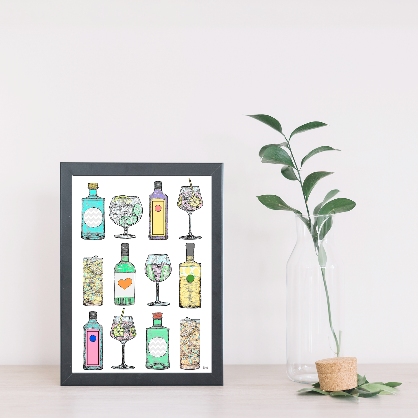 Gin Bottles Art Print