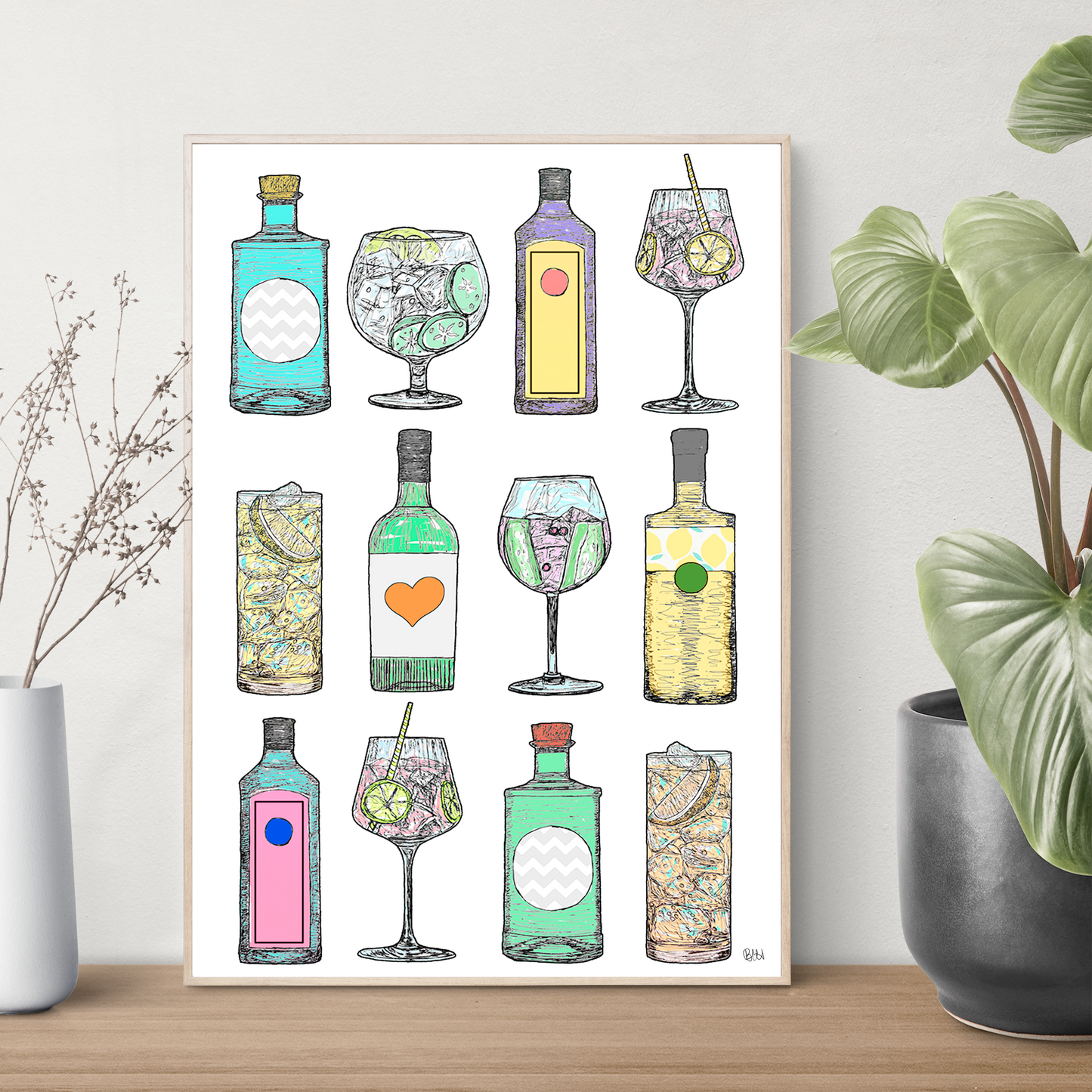 Gin Bottles Art Print