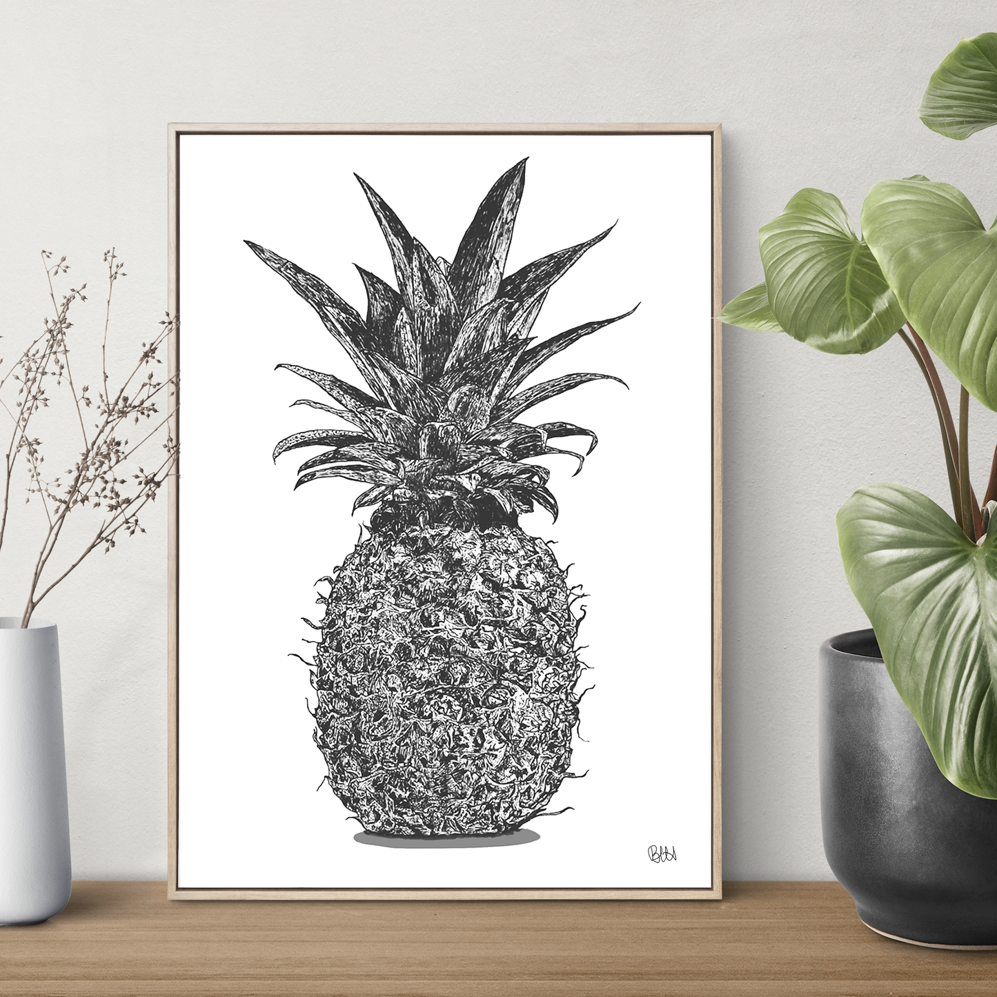 Black and White Pineapple Art Print