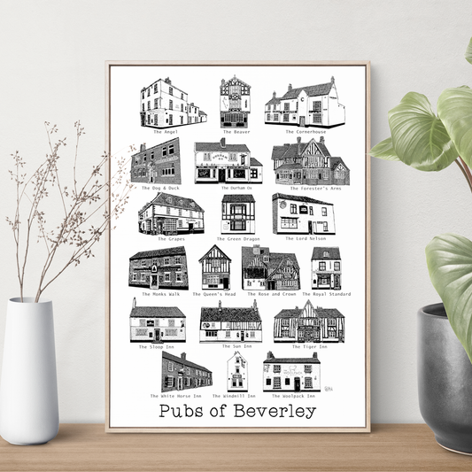 Pubs of Beverley Print (Black and White)