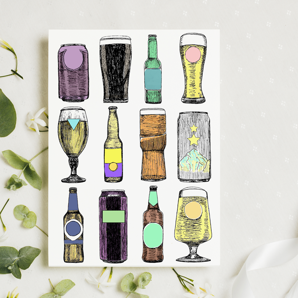 Beer Bottles Greetings Card