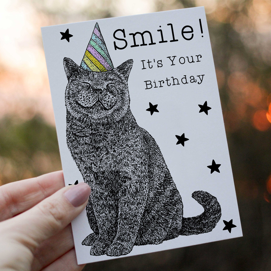 Happy British Blue Cat Birthday Card